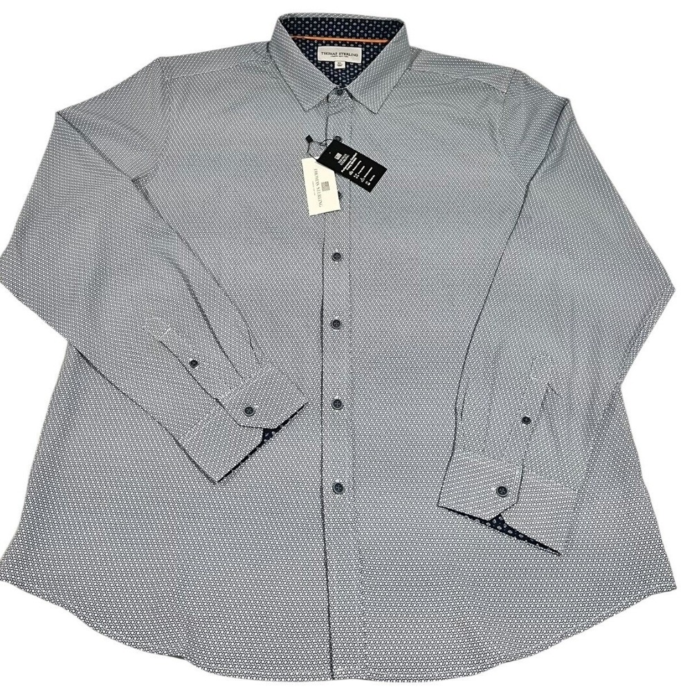 NWT Thomas‎ Sterling Geometric Print Button Down Shirt Men's XL Grey